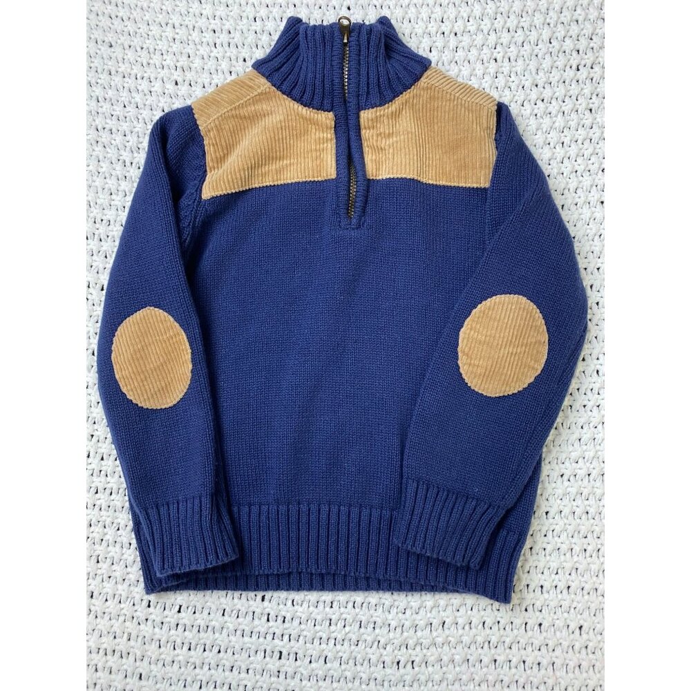 Hope & Henry Kids Blue Corduroy Patch Sleeve Sweater Top size XS Organic Cotton